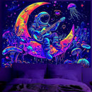 BVBOX Astronaut Space Blacklight Tapestry 79"x59", UV Reactive Astronaut Guitar Moon Universe Galaxy Planet Glow in Dark Music Tapestries, Black Light Neon Upright Poster Wall Hanging Backdrop Decor for Bedroom Living Room by CozyNest Decor