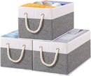 Yawinhe Foldable Storage Basket 3-Pack, Large Fabric Bins with Rope Handle, Used for Organizing Shelves, Closets, Clothes, 12.99''Lx9.05''Wx7.87''H, White/Grey by TinyTreasures Baby Boutique