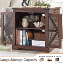 JXQTLINGMU Farmhouse End Table, 24" Large Sofa Side Table with Charging Station, Mesh Barn Door, and Adjustable Storage Shelf, Rustic Wood Square Nightstand for Living Room, Bedroom, Office, Brown by CozyNest Decor