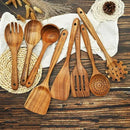 Teak Wooden Spoons for Cooking - 8Pcs Kitchen Utensils Set With Spatulas by CozyNest Decor
