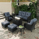 7 Pieces Outdoor Patio Furniture Sets with Single Chairs with 6-inch Thick Cushion and Fire Pit Table for Deck Lawn by GreenHaven Gardens