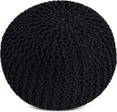 BIRDROCK HOME Round Pouf Ottoman | Cotton Braided Foot Stool with Bean Bag Filling | Boho Foot Rest for Living Room & Bedroom | Compact & Comfortable Seating, Lightweight & Soft | Black by CozyNest Decor