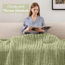 Chunky Knit Throw Blanket, 40''*50'' Knitted Throw Chenille Yarn for Bed Couch, Handmade Light Green Crochet Big Thick Blanket, Machine Washable Cute Comfy Blanket for Home Decor by CozyNest Decor