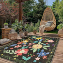 GENIMO Indoor Outdoor Area Rug 5' X 7' Waterproof, Washable Patio Rug Non Shedding, Easy Cleaning Floral Outdoor Carpet for Living Room, Bedroom, Dining Room, Balcony, Backyard, Deck, RV, Black by GreenHaven Gardens