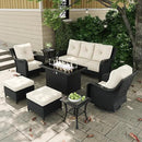 7 Pieces Outdoor Patio Furniture Sets with Rocking Swivel Chairs with 6-inch Thick Cushion and Fire Pit Table for Deck Lawn by GreenHaven Gardens