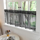 Sutuo Home Boho Valance Curtains for Kitchen Crochet Lace Sheer Bohemian Hollow Knitted with Tassels, Privacy Vintage Rustic Gothic Farmhouse Drapes, Rod Pocket 1 Panel 59" W x 18" L, Black by CozyNest Decor