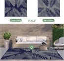 GENIMO Outdoor Rug 9' x 12' Waterproof for Patios Clearance, Reversible Outdoor Plastic Straw Camping Rug Carpet, Large Area Rugs Mats for RV, Camper, Deck, Balcony, Porch, Beach, Navy Blue&Grey by CozyNest Decor