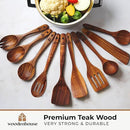 Wooden Spoons for Cooking – Wooden Cooking Utensils Set with Holder, Spoon Rest & Hooks, Teak Wood Nonstick Kitchen Cookware – Durable Set of 12pcs by Woodenhouse by CozyNest Decor