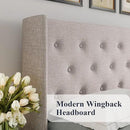 Allewie Queen Size Lift Up Storage Bed, Button Tufted Headboard with Wingback, Hydraulic Support, No Box Spring Needed, Light Beige by CozyNest Decor