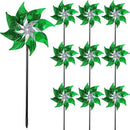 Hausse 10 Pack Reflective Pinwheels Holiday Decor, Extra Sparkly Wind Sculptures for St. Patrick's Day Decorations Party Supplies, Deterrent to Scare Birds Away from Garden Yard Patio Farm, Green by CozyNest Decor