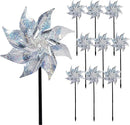 Hausse 10 Pack Reflective Pinwheels with Stakes (Assembly Required), Extra Sparkly Pin Wheel for Garden Decor, Bird Repellent Devices Deterrent to Scare Birds Away from Yard Patio Farm by CozyNest Decor