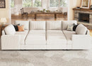 Nolany Modular Sectional Couch with Storage Ottoman, Corduroy Sleeper Sofa with Chaise, Sectional Couches for Living Room, Beige by CozyNest Decor