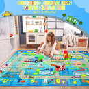 Chicrug 6x9 Car Road Area Rug for Kids Playroom Bedroom, Non Slip Low Pile Washable ABC Alphabet Carpet for Classroom, City Track Play Mat for Toddler Children Nursery Baby Room Decor, Blue by TinyTreasures Baby Boutique