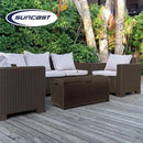 Suncast Outdoor Storage Box - 73 Gallon Mocha Brown Deck Box for Patio, Waterproof Outdoor Storage Bench, Resin Wicker Style, Heavy-Duty, Lockable Lid for Cushions, Shoes, Pool & Garden Gear by GreenHaven Gardens