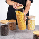 YUNCANG Glass Storage Jars [Set of 5],Clear Glass Food Storage Containers with Airtight Bamboo Lid Stackable Kitchen Canisters for Candy,Cookie,Rice,Sugar,Flour,Pasta,Nuts and Spice Jars by CozyNest Decor