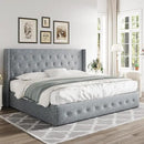 Allewie King Size Lift Up Storage Bed, Button Tufted Headboard with Wingback, Hydraulic Support, No Box Spring Needed, Grey Blue by CozyNest Decor