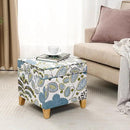 Adeco 18 Inch High Cube Ottoman Storage, Linen Chair Foot Stools, Upholstered Vanity Stool with Hinged Lid, Solid Wood Legs (Blue Leaves) by CozyNest Decor