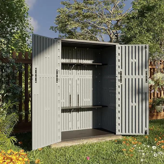HOMSPARK Outdoor Storage Shed Weather Resistance, Patio Storage Cabinet Lockable Resin Tool Shed for Storage of Bike, Trash Cans, Garden Tools (Light Gray, 66 Cu.ft), photo 5 of 6