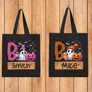 Personalized Trick or Treat Bags Custom Name Halloween Canvas Tote Bags for Kids Pumpkin Ghost Boo Bag Halloween Tote Bags for Girls and Boys Reusable Candy Totes 15" x 16" by TinyTreasures Baby Boutique