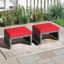 Tangkula 2 Pieces Patio PE Rattan Ottomans, Multipurpose Outdoor Footstool Footrest Additional Seating Side Table with Soft Zippered Cushions for Deck, Garden, and Yard (Red) by CozyNest Decor