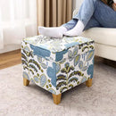 Adeco 18 Inch High Cube Ottoman Storage, Linen Chair Foot Stools, Upholstered Vanity Stool with Hinged Lid, Solid Wood Legs (Blue Leaves) by CozyNest Decor