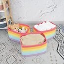 3-Pack Rainbow Storage Baskets 14.5X9.5X9.3“ – Woven Toy Organizer Bins for Kids, Baby Room, Nursery, and Classroom – Cute Square Rope Baskets for Shelves and Organization Rainbow by CozyNest Decor
