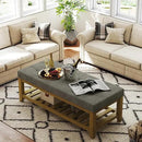 Large Rectangular Upholstered Ottoman Bench, Linen Tufted Footrest Ottoman with Solid Wood Shelf Storage Coffee Table for Bedroom Living Room, Granite by CozyNest Decor