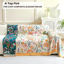 Boho Throw Blanket, 100% Organic Cotton Breathable Ultra Soft 91" x 98" Bed Quilt Throw - All Season Floral Rustic Farmhouse Decor Luxury Reversible Blanket for Sofa Couch Chair and Gift by CozyNest Decor