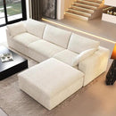118" L Shaped Modern Sofa Modular Sectional Cloud Couch with Ottoman,Deep Seat Upholstered Couches with Plush Corduroy Fabric for Living Room Furniture,Bedroom and Apartment,No Assembly Required,White by CozyNest Decor