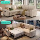 LINSY HOME Sectional Sleeper Sofa with Pull Out Couch Bed - Convertible Plush Corduroy Cloud Couch with Storage Chaise & USB Charging, Comfy L Shaped Modular Couches for Living Room Apartment, Beige by CozyNest Decor