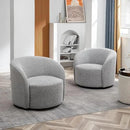 KINWELL 34" W Swivel Barrel Chair Set of 2, Mid Century Modern Round Upholstered Boucle Swivel Accent Chairs, No Assembly Sofa Chair for Living Room Bedroom Reading, Black White by CozyNest Decor