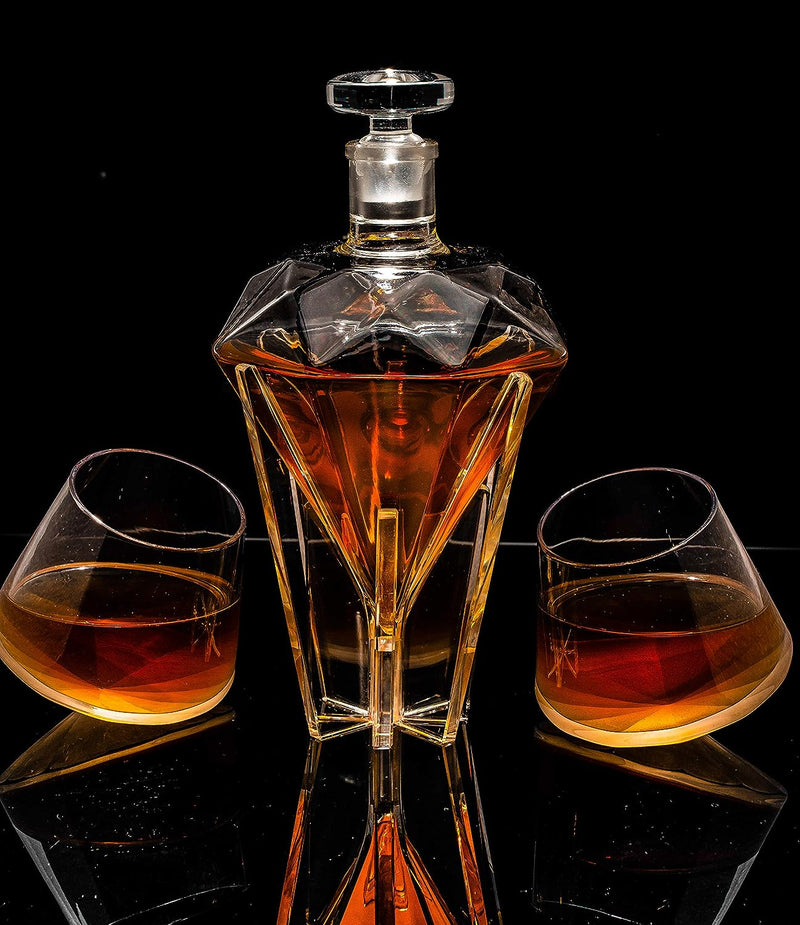 The Wine Savant Diamond Whiskey Decanter l With 2 Diamond Glasses Decanter Set, Diamond Wine Glass Holding Base With 2 Diamond Glasses Liquor, Scotch, Rum, Bourbon, Vodka, Tequila