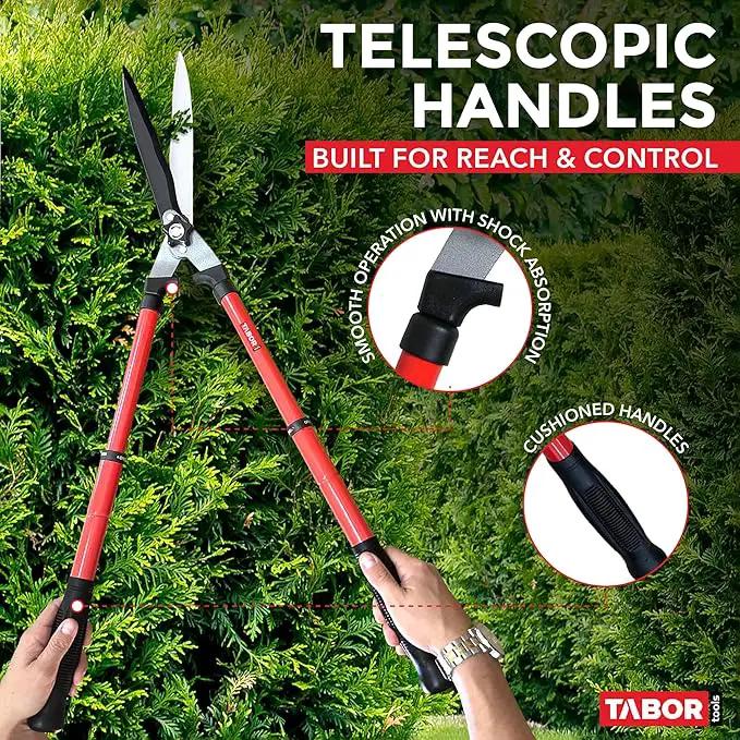 TABOR TOOLS B212A Telescopic Hedge Shears with Wavy Blade and Extendable Steel Handles. Extendable Manual Hedge Clippers for Trimming Borders, Boxwood, and Tall Bushes., photo 3 of 6