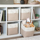 OrganiHaus 11x11 Cube Storage Bins 4 Pack, Foldable Cube Storage Organizer w/ Rope Handles, Collapsible Fabric Bins for Toys, Clothes & Closet Organization, Fabric Square Baskets - Beige/White by CozyNest Decor