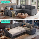 LINSY HOME Sectional Sleeper Sofa with Pull Out Couch Bed - Convertible Plush Corduroy Cloud Couch with Storage Chaise & USB Charging, Comfy Modular Couches for Living Room, Grey by CozyNest Decor