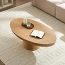 Modern Oval Coffee Table with Wood Pedestal,47.24" Farmhouse Center Table for Living Room, Ellipse Coffee Tables Tea Table for Bedroom, Apartment-Natural by CozyNest Decor
