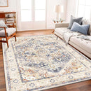 Washable Area Rug 8'x10' Blue Khaki Retro Boho Design Non-Shedding Non-Slip Easy Care Ideal for High Traffic Areas in Living Room Bedroom Office Coffee Table Kitchen Large Carpet by TinyTreasures Baby Boutique