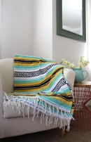 Del Mex Classic Mexican Blanket, Large Authentic Woven Falsa Throw (70"x50"), Artisan Southwest Décor for Beach, Yoga, Outdoors (Mint/Yellow) by CozyNest Decor