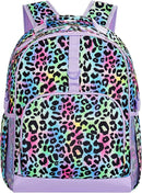 Choco Mocha Cheetah Backpack for Girls, Elementary School Backpack for Girls Ages 6-8 Kids Kindergarten Backpack Bookbag 17 Inch with Chest Strap, Colorful by TinyTreasures Baby Boutique