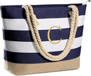 YOOLIFE Initial Canvas Waterproof Beach Tote Bag Zipper Personalized Gifts for Women Her Birthday Travel Beach Essential by TinyTreasures Baby Boutique