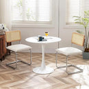 Mid Century Modern Rattan Dining Chairs Set of 2, Boucle Kitchen Chairs with Handwoven Mesh Rattan Backrest and Metal Legs, Upholstered Accent Side Chairs, White by CozyNest Decor