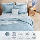 Full Comforter Set - 7 Pieces Ruffle Blue Bedding Sets, Shabby Chic Farmhouse Bed in a Bag Full with Ruffle Comforter, Floral Sheets, Pillowcases & Shams by CozyNest Decor