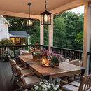 LOG BARN Outdoor Pendant Light Fixture, Farmhouse Exterior Lights, Anti-Rust Ceiling Outdoor Light with Seeded Glass, Lantern Hanging Light for Front Door, Entry, Porch, and Gazebo by CozyNest Decor