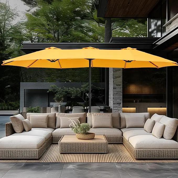 GREEN PARTY 15 ft Rectangle Patio Umbrella with Base Included, Double-Sided Table Umbrella with Crank, Large Outdoor Umbrellas for Patio Poolside Garden Backyard, Gold Yellow, photo 8 of 8