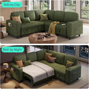 LINSY HOME Sectional Sleeper Sofa with Pull Out Couch Bed - Convertible Plush Corduroy Cloud Couch with Storage Chaise & USB Charging, Comfy L Shaped Modular Couches for Living Room Apartment, Green by CozyNest Decor