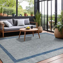 Bordered Outdoor Rug 9x12 Washable Outside Carpet for Indoor Patio Porch Waterproof Easy Cleaning Non Shedding Area Rugs Silver Gray - Blue 9 x 12 by CozyNest Decor