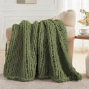 Carriediosa Chunky Knit Throw Blanket 50" X 60", 100% Hand Made Large Chenille Loop Yarn Soft Fluffy Throws for Couch Sofa Bed, Big Crochet Cozy Heavy Thick Cable Woven Blankets, Olive Green by CozyNest Decor