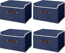 ANMINY 4PCS Storage Bins with Lid PU Leather Handles Storage Boxes PP Plastic Board Decorative Foldable Lidded Cotton Linen Fabric Home Cubes Baskets Closet Organizer Containers - Blue, Large Size by TinyTreasures Baby Boutique