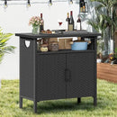 DWVO Patio Storage Cabinet, Outdoor Buffet Cabinet with Two Doors and Shelves, Outdoor Storage Bar Table with PE Rattan for Patio, Backyard, Garden - Black by CozyNest Decor