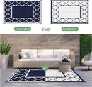 GENIMO 5' x 8' Outdoor Rug Waterproof for Patio Decor, Foldable Reversible Plastic Straw Area Rugs Mat for Camper, Outside Carpet for Rv, Deck, Porch, Picnic, Beach, Balcony, Blue & White by GreenHaven Gardens